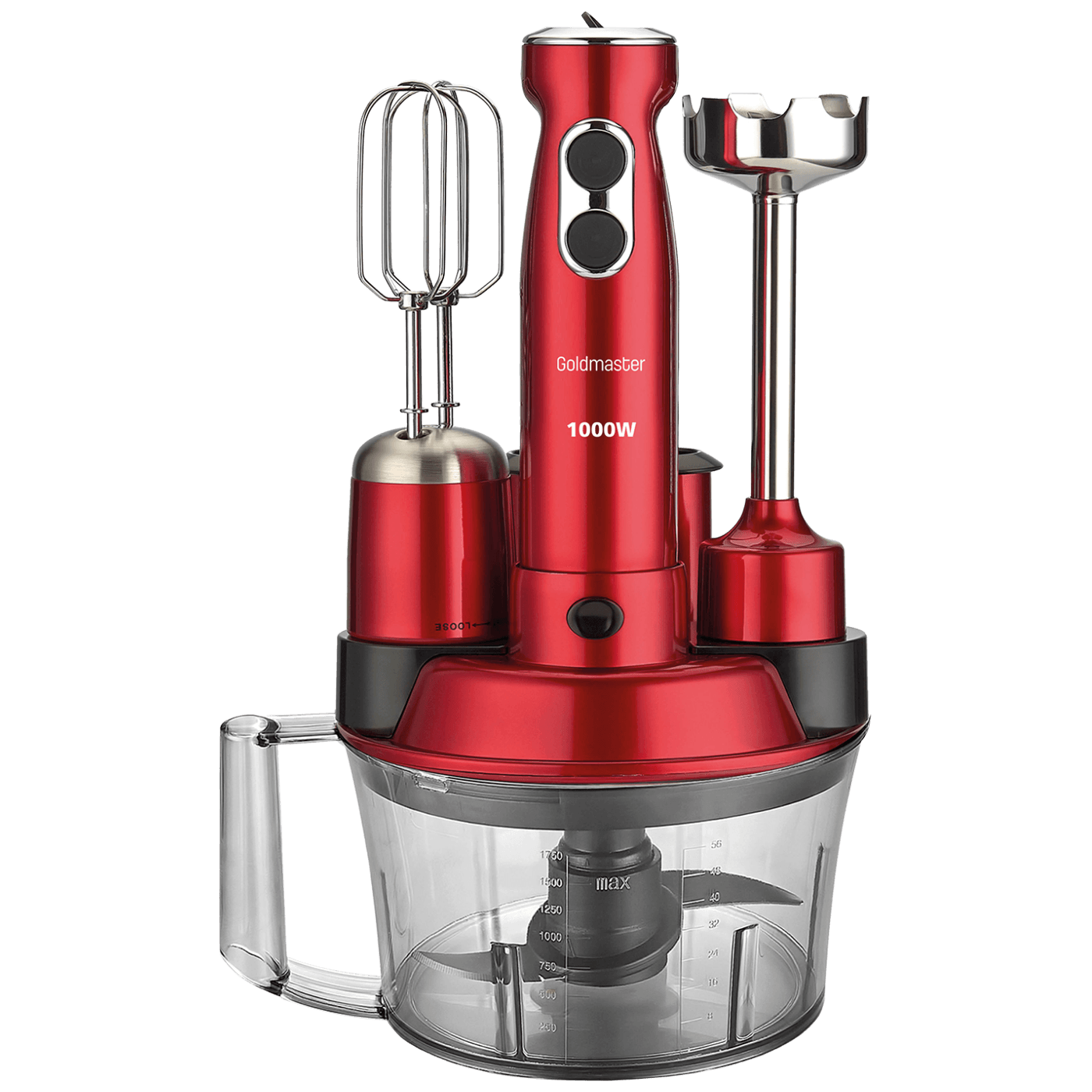 Goldmaster Štapni mikser sa posudom, 5u1, 1000 W, Multipraktik - GM-7239VK Elena Max Dark Red