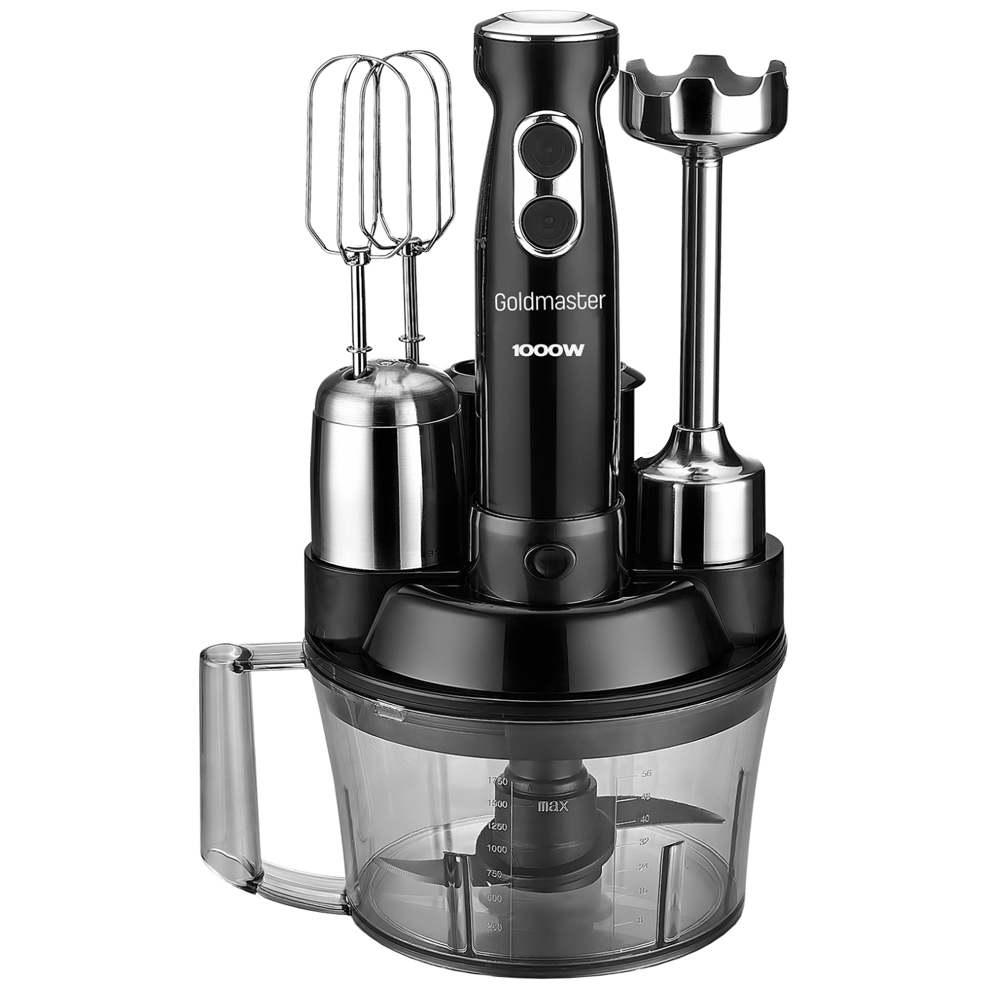 Goldmaster Štapni mikser sa posudom, 5u1, 1000 W, Multipraktik - GM-7239B Elena Max Black